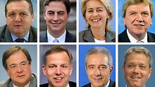 Mögliche "Kronprinzen" und eine "Prinzessin": Stefan Mappus, David McAllister, Ursula von der Leyen, Volker Bouffier, Armin Laschet, Andreas Krautscheid, Stanislaw Tillich, Norbert Röttgen