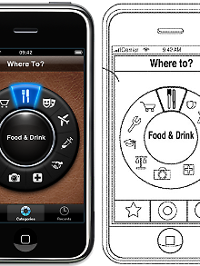 Links die App, rechts die Patentzeichnung.