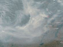 Ein Satellitenbild zeigt den Qualm in der Region um Moskau.