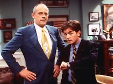 Die Darsteller aus der SciFi-Trilogie "Zurück in die Zukunft", Christopher Lloyd (lks.) und Michael J. Fox.  