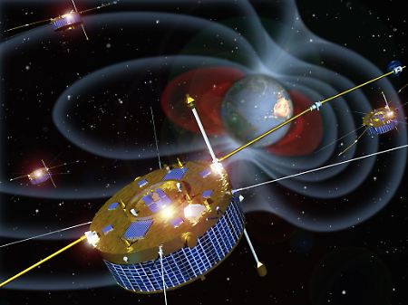 Die kosmischen Vierlinge umkreisen auf einer elliptischen Bahn die Erde mit ihrem Magnetfeld und erforschen die Wechselwirkung mit den Sonnenwinden.