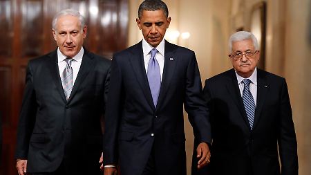 Drei Partner für den Frieden? Israels Premier Netanjahu, Präsident Obama und Palästinenser-Präsident Abbas (von links).