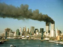 Die Skyline von Manhattan am 11. September 2001.