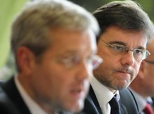 Bundesumweltminister Norbert Röttgen (v.l.) und der sächsische Umweltminister Frank Kupfer wollen den Atommüll aus DDR-Zeiten gern nach Russland verfrachten.

