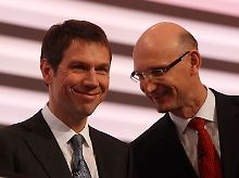 "Heute ist ein guter Tag": Rene Obermann, hier bei der Bilanzpressekonferenz am 25. Februar an der Seite von Finanzvorstand Timotheus Höttges (r.).