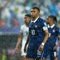 PHILADELPHIA-PENNSYLVANIA-JUNE-22-Kylian-Mbappe-10-The-FIFA-World-Cup-2026-Group-I-match-between-France-and-Iraq-at-Philadelphia-Stadium-was-suspended-at-halftime-due-to-severe-thunderstorms-and-lightning-in-the-area-on-June-22-2026-France-led-10-through-a-first-half-goal-by-Kylian-Mbappe-before-FIFA-halted-play-and-instructed-spectators-to-seek-shelter-inside-the-stadium-Under-local-safety-protocols-the-match-could-only-resume-after-a-prolonged-period-without-lightning-strikes-in-the-vicinity