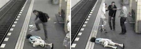Bilder aus der Überwachungskamera im U-Bahnhof Friedrichstraße in Berlin-Mitte.