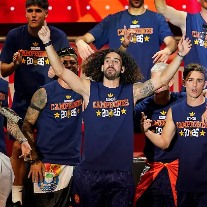 Soccer-Football-FIFA-World-Cup-2026-Spain-Victory-Parade-Madrid-Spain-July-20-2026-Spain-s-Marc-Cucurella-and-teammates-celebrate-on-the-stage-at-Cibeles-Square-in-Madrid-after-the-victory-parade-as-fans-gather-to-celebrate-winning-the-World-Cup-REUTERS-Ana-Beltran