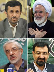 Die vier Kandidaten: Ahmadinedschad (oben, l.), Karrubi (oben, r.), Mussawi (unten, l.) und Rezai.
