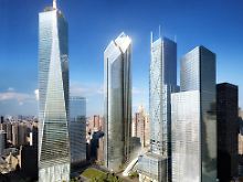 Die Vision: Links neben 1 WTC steht das von Silverstein erträumte 2 WTC. 7 WTC steht ganz rechts im Schatten.