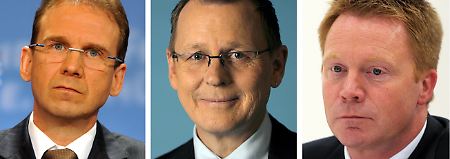 Althaus gegen den Rest: Der Ministerpräsident muss sein Amt gegen Linkspartei-Kandidat Ramelow und SPD-Spitzenkandidat Matschie verteidigen.