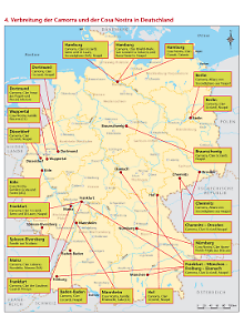 Verbreitung u.a. der Cosa Nostra in Deutschland (Karte aus Francesco Forgione "Mafia Export").