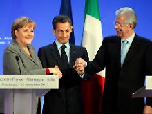 Wollen den Euro retten: Kanzlerin Angela Merkel und ihre Kollegen Nicolas Sarkozy und Mario Monti.