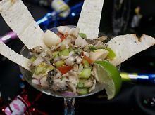 Exotisches Pilz-Gericht (Pilz-Ceviche), natürlich vegetarisch, aus dem "Millennium".