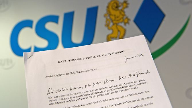 "Nicht jede meiner Äußerungen war klug": Guttenbergs Brief an die CSU