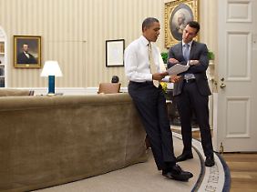 Obama mit Chef-Redenschreiber Favreau: von Truman abgeschaut.