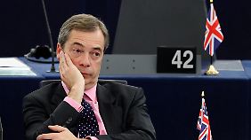 Nigel Farage (mit Fahne).