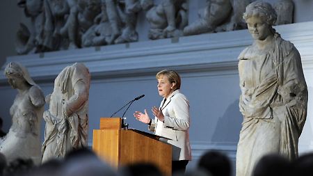 Merkel bei der Wiederöffnung des Neuen Museums im Pergamonmuseum.