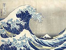 Der Holzschnitt "Unter der Woge vor der Küste von Kanagawa" des Künstlers Katsushika Hokusai gehört zu den besten Stücken, die gefunden wurden. 