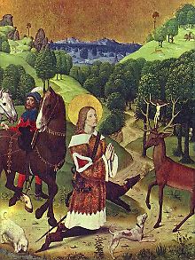 Die Bekehrung des heiligen Hubertus, um 1463-1480, zu sehen in der  Nationalgalerie London.