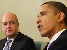 Foderung und Anerkennung: Obama im Gespräch mit EU-Ratspräsident Reinfeldt.
