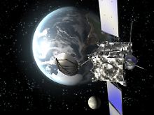 Die Computeranimation zeigt den ESA-Satelliten "Rosetta" bei seiner Annährung an die Erde