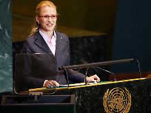 Aurelia Frick bei einem Auftritt vor der UNO-Vollversammlung Ende September.