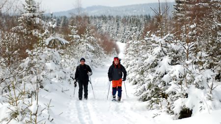 Die Ruhe beim Stapfen durch den Wald und über winterliche Wiesen rund ums thüringische Reichenbach ist beim Schneeschuhwandern besonders eindrucksvoll.