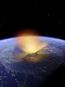 Die Illustration zeigt den Asteroideneinschlag von 65 Millionen Jahren.