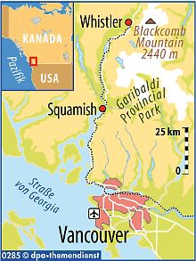 Vancouver und Whistler sind etwa 120 Kilometer voneinander entfernt. 