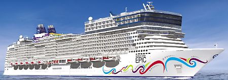 NCL kann auf der "Norwegian Epic" - hier eine Computergrafik - künftig bis zu 4200 Passagiere begrüßen. 