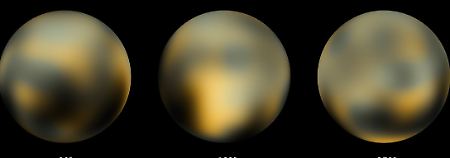 Das aus verschiedenen Aufnahmen aus den Jahren 2002 und 2003 errechnete Foto zeigt den Planeten Pluto aus verschiedenen Blickwinkeln.