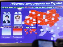 Die Stimmenverteilung zeigt die Zerrissenheit der Ukraine: Der Osten steht hinter Janukowitsch, der Nordwesten hinter Timoschenko.