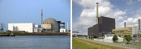 Das Kernkraftwerk von Brokdorf (links) soll noch bis 2019 Strom liefern. Das Atomkraftwerk Brunsbüttel (rechts) soll bis 2012 am Netz bleiben. 