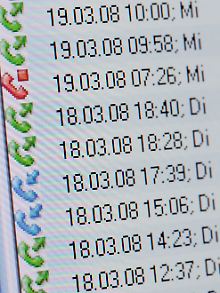 Der Staat liest mit: Eine Anrufliste auf einem Computermonitor am 19.03.2008 in Straubing (Niederbayern).