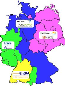 Die Regelzonen der deutschen Netzbetreiber.