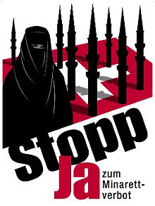Plakat der Schweizerischen Volkspartei (SVP) zur Volksabstimmung über das Bauverbot von Minaretten.