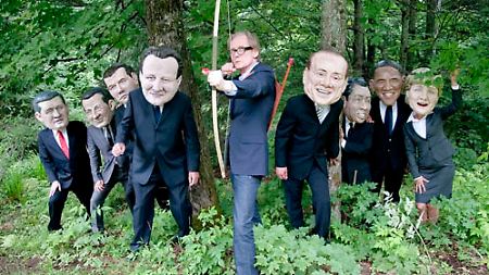 "Robin Hood" und die Staats- und Regierungschefs der G8-Staaten - eine Aktion der Hilfsorganisation Oxfam.