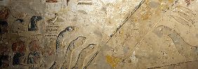 Dieses Relief stammt aus dem Grab von Pharao Sethos I. Die Forscher vermuteten, dass der zwischen den Schlangen abgebildete Weg den Tunnel darstellt, der unter der Grabkammer angelegt wurde.