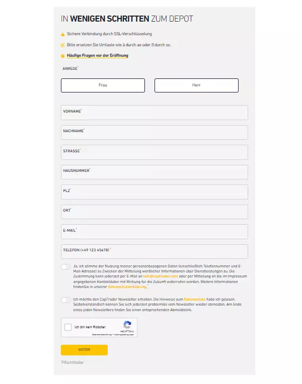 CapTrader demokonto eröffnen