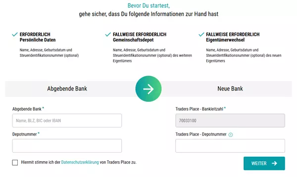 traders place depotübertrag