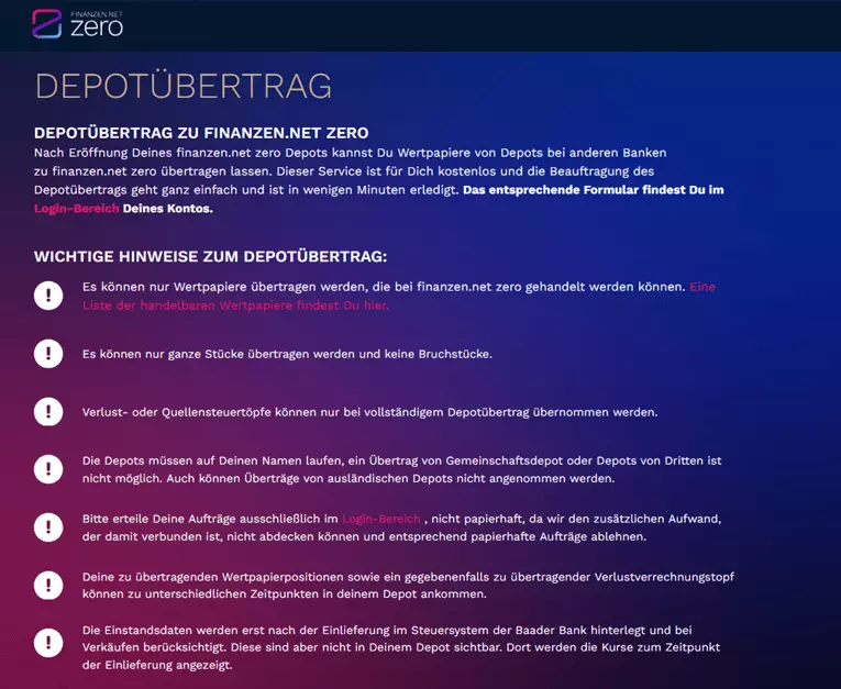finanzen.net zero depot übertrag