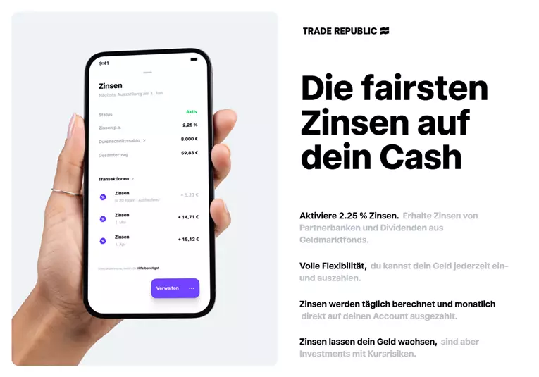 Trade Republic Zinsen app