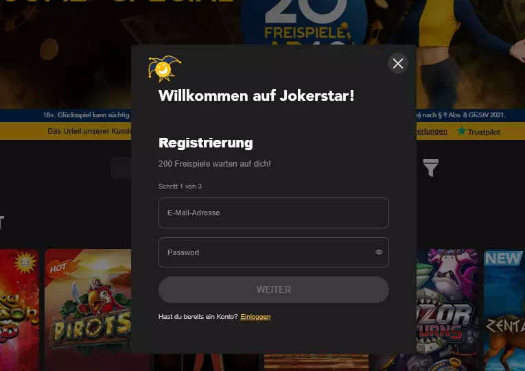 Jokerstar Registrierung