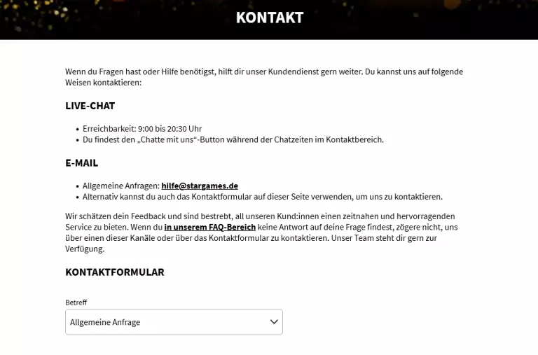 Stargames support