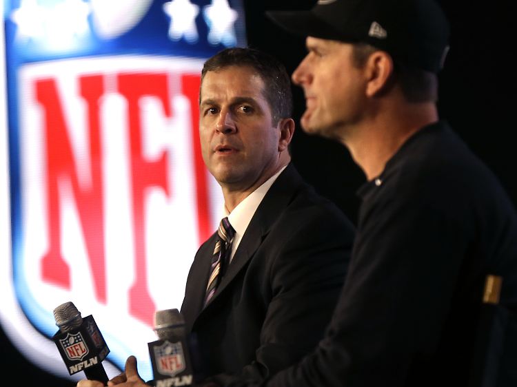 Bruderduell: Jim Harbaugh (r.) trainiert die San Francisco 49ers, John Harbaugh die Baltimore Ravens.