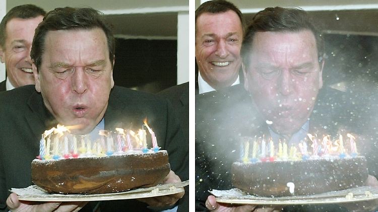 Das Archiv bringt so einige schöne Geburtstagskerzen-Ausblas-Bilder zum Vorschein. Hier der damalige Kanzler Gerhard Schröder im Jahr 2003.