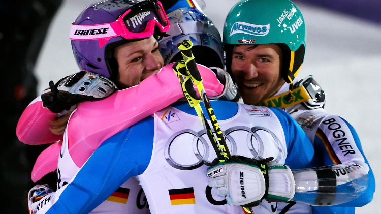Team-Dritte: Lena Dürr, Maria Höfl-Riesch, Felix Neureuther und Fritz Dopfer.