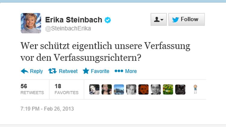"Ironischer Unterton": Steinbachs Tweet vom Dienstagabend.