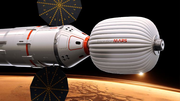 Computergrafik von Inspiration Mars des von ihnen geplanten Raumschiffs.